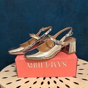 NEW Sam Edelman Metallic Silver Block Heels
